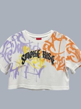 Smoke Rise White Cropped Graffiti Tee Women